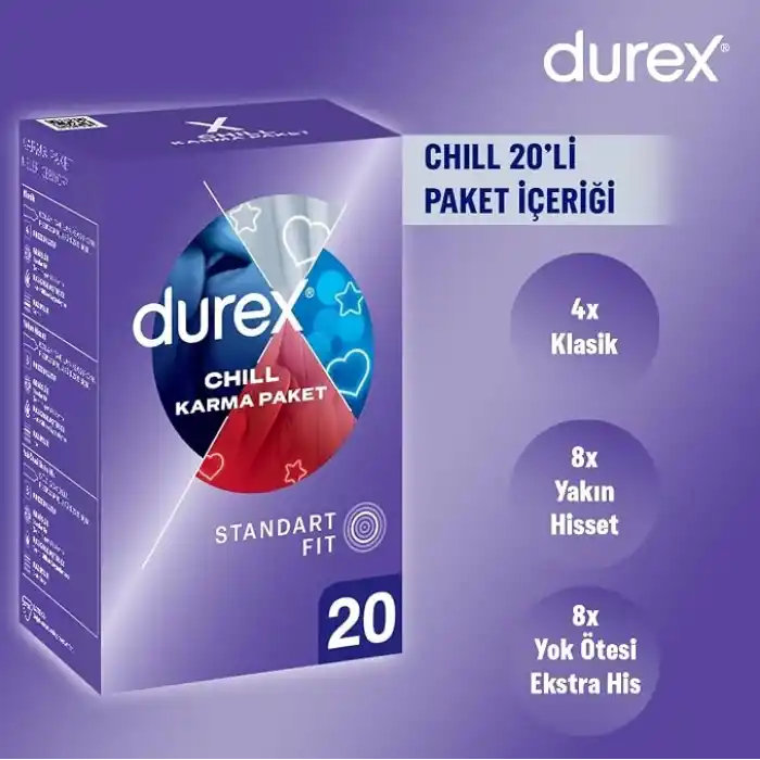 Durex Chill Karma Prezervatif, 20Li 1 Paket (1 x 20 Adet), Düz, Kokusuz, Lateks