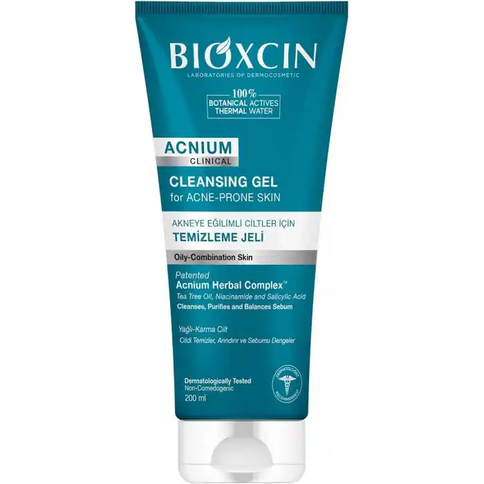 Bioxcin Acnium Sebum Dengeleyici Yüz Yıkama Jeli – Niasinamidli, Termal Sulu, Bitkisel Kompleksli, Akneye Eğilimli ve Yağlı Ciltler İçin, 200 ml