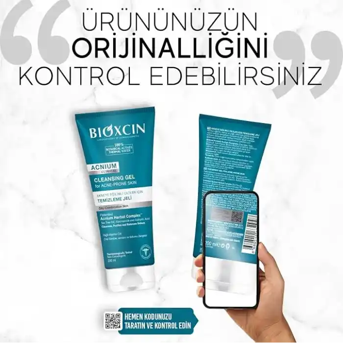 Bioxcin Acnium Sebum Dengeleyici Yüz Yıkama Jeli – Niasinamidli, Termal Sulu, Bitkisel Kompleksli, Akneye Eğilimli ve Yağlı Ciltler İçin, 200 ml