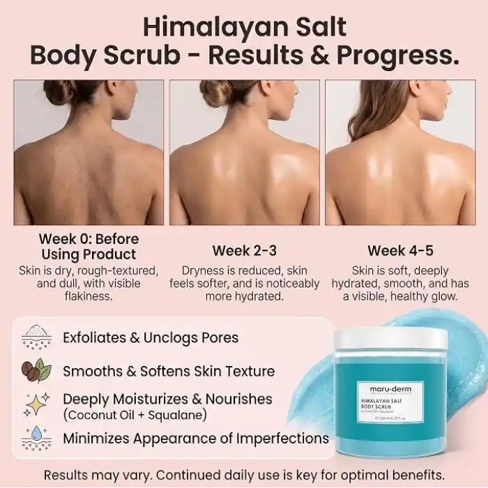 Maruderm Himalaya Tuzu Vücut Peelingi – Skualan & Hindistan Cevizi Yağı ile Arındırıcı ve Yumuşatıcı Vücut Peelingi, 250 ML