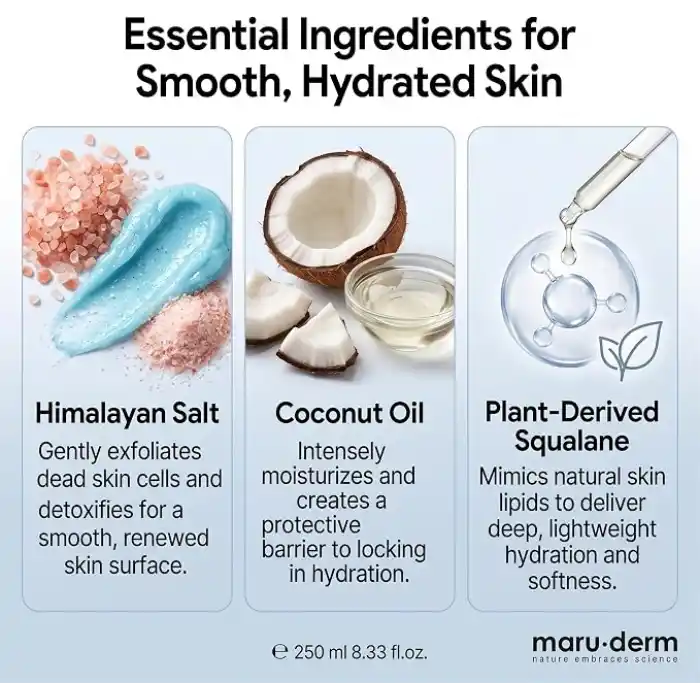 Maruderm Himalaya Tuzu Vücut Peelingi – Skualan & Hindistan Cevizi Yağı ile Arındırıcı ve Yumuşatıcı Vücut Peelingi, 250 ML