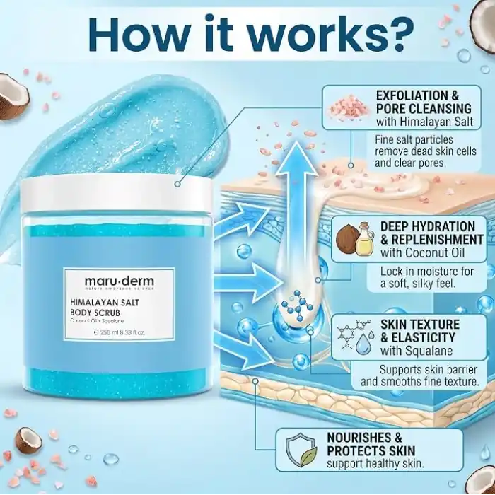 Maruderm Himalaya Tuzu Vücut Peelingi – Skualan & Hindistan Cevizi Yağı ile Arındırıcı ve Yumuşatıcı Vücut Peelingi, 250 ML