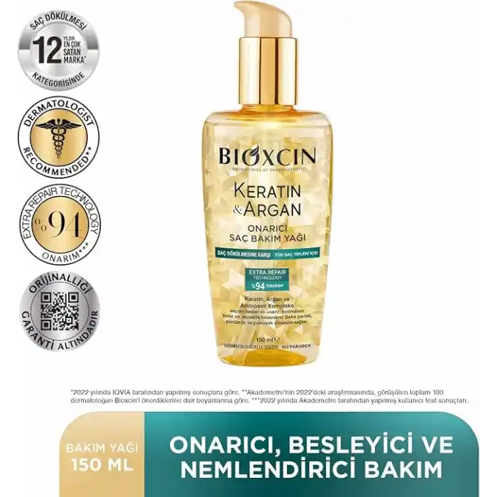 Bioxcin Keratin & Argan Onarıcı Saç Bakım Yağı 150 Ml - Yıpranmış Ve Hasar Görmüş Saçlar 2li paket