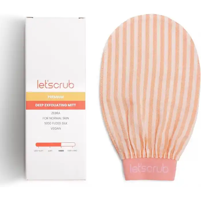 Letscrub Premium Ekru Zebra Banyo Duş Kesesi Peeling Eldiveni%100 Floş Ipek Normal Ciltler Için