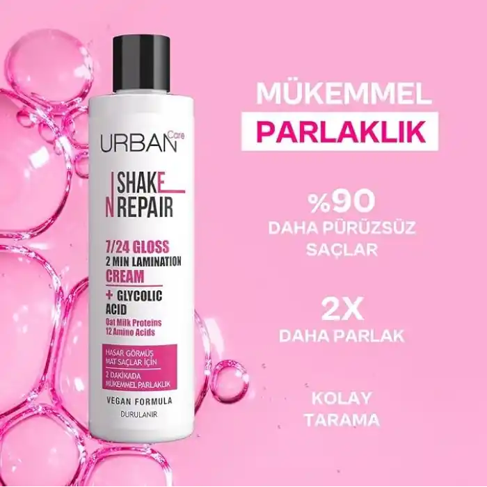 Urban Care Shake N Repair 7/24 Glikolik Asit İçeren Gloss Laminasyon Parlaklık Etkili Bakım Kremi, 200 Mililitre, Vegan
