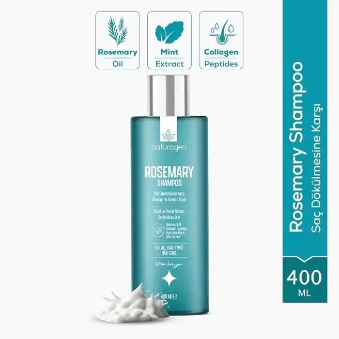 Naturagen Rosemary Dökülme Karşıtı Şampuan 400 ml | Hızlı Uzamaya Yardımcı | Biberiye Yağı + Kolajen Peptitleri