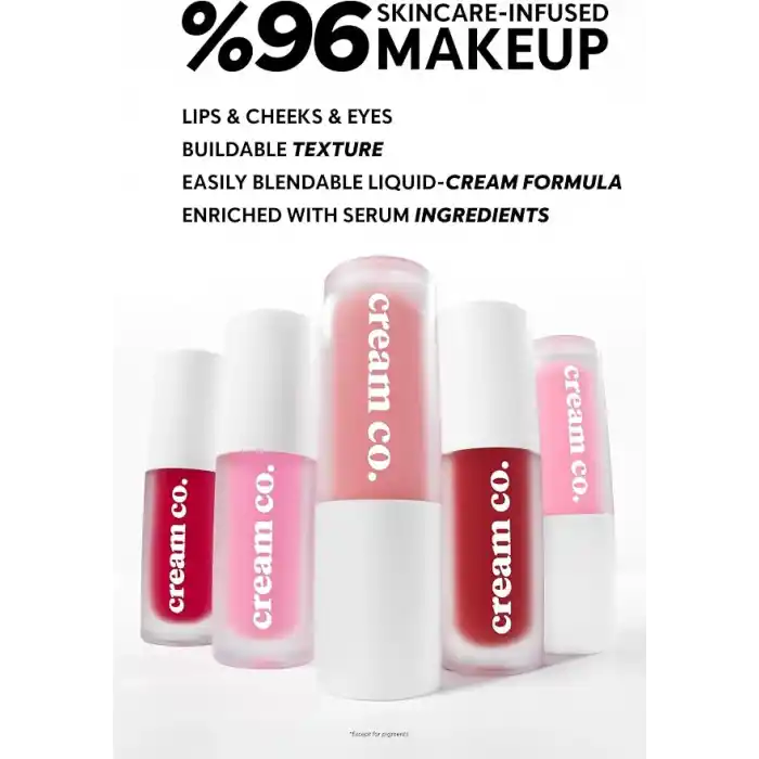 Cream Co. Allık Ruj Göz Farı Glow Tint Deep Red, Nemlendirici Makyaj, 501 Kırmızı, Hyaluronik Asit Peptit
