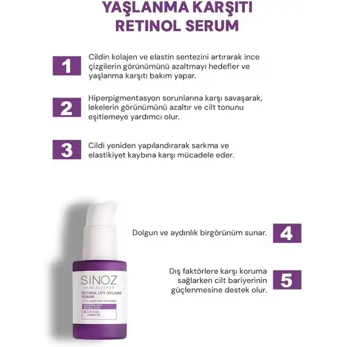 Sinoz Retinol Lift-Xylane Kırışıklık Karşıtı & Cilt Yenileyici Serum 30 Ml.
