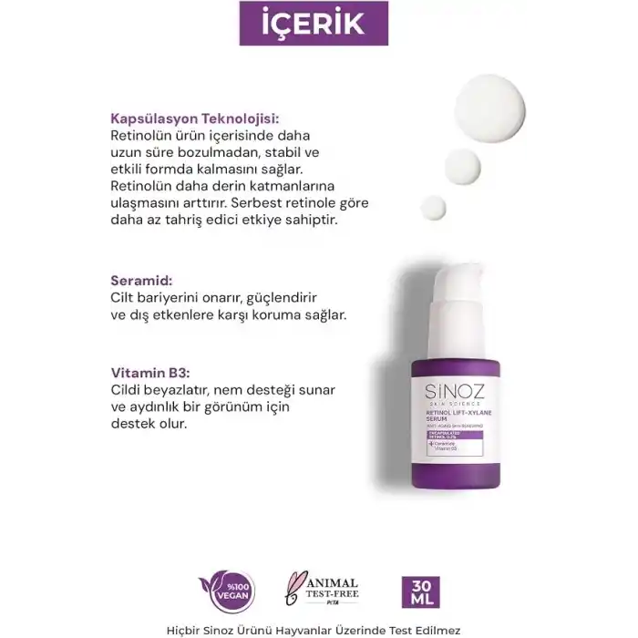 Sinoz Retinol Lift-Xylane Kırışıklık Karşıtı & Cilt Yenileyici Serum 30 Ml.
