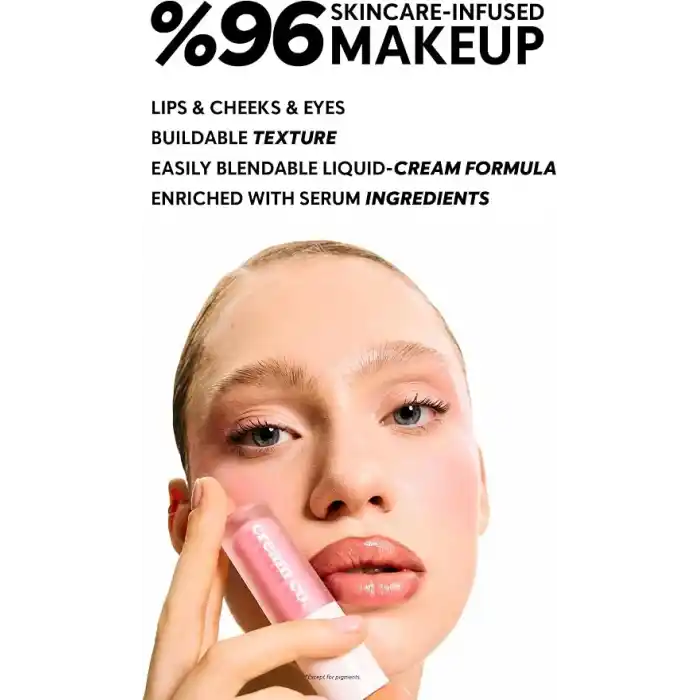Cream Co. Allık Ruj Göz Farı Glow Tint Baby Pink, Nemlendirici Makyaj, 508 Pastel Pembe, Hyaluronik Asit Peptit