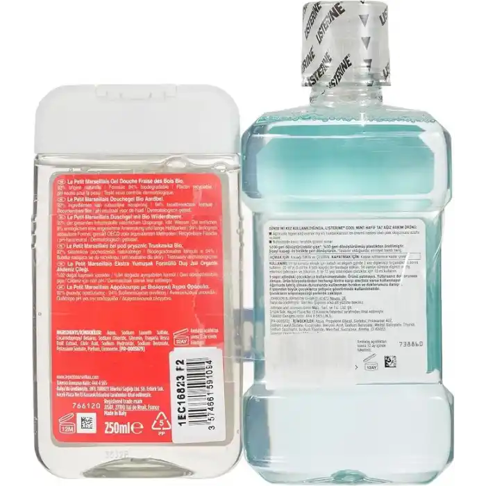 Le Petit Marseillais Duş Jeli Akdeniz Çileği 250 ml + Listerine Cool Mint Ağız Bakım Suyu Hafif Tat 250 ml