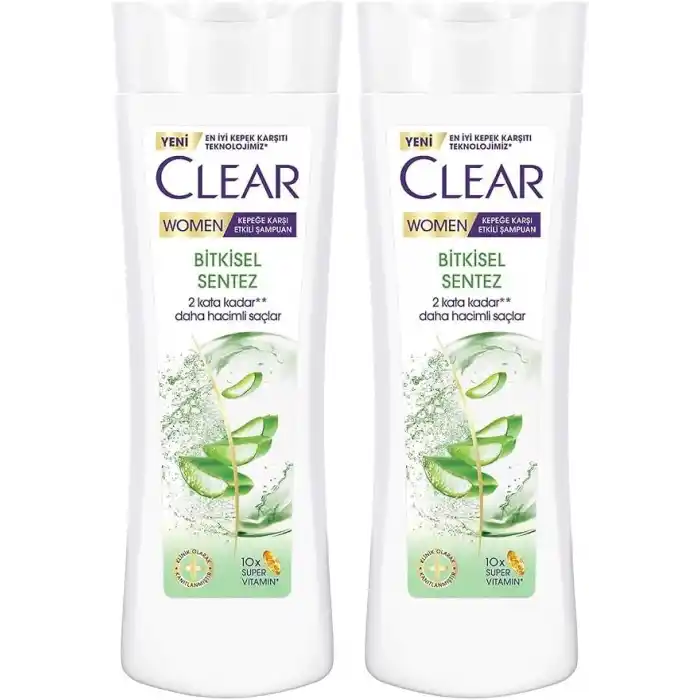 Clear Women Kepeğe Karşı Etkili Şampuan Bitkisel Sentez Aloe Vera & Çay Ağacı Yağı 350 ml 2li paket