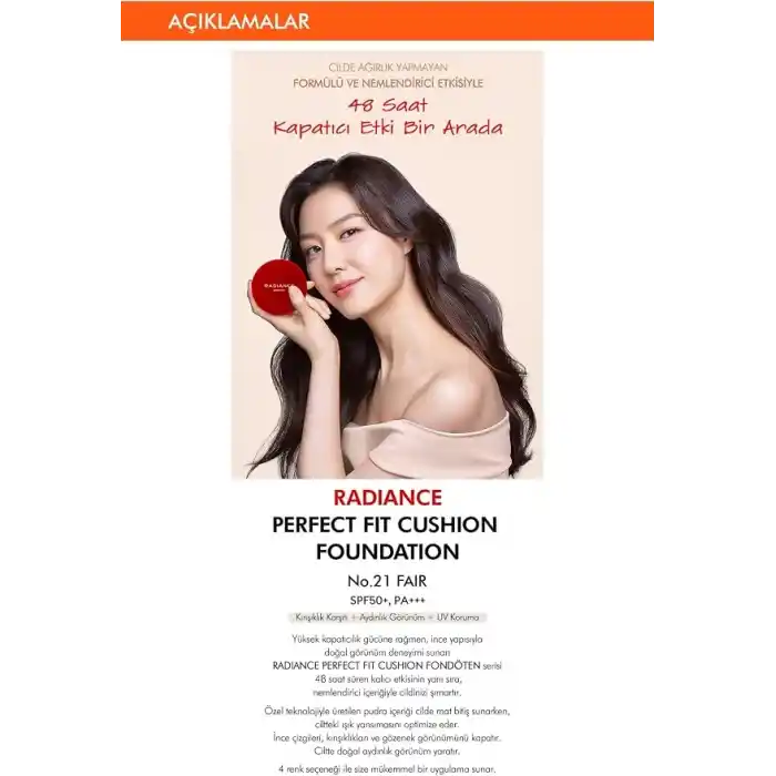 MISSHA 48 Saat Kalıcı Saten Fondöten 15ml SPF50+ Radiance Perfect Fit Cushion Foundation No.21/Fair