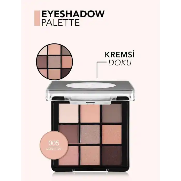 Kremsi Dokulu & Mat Bitişli/Işıltılı 9lu Kompakt Göz Farı Paleti