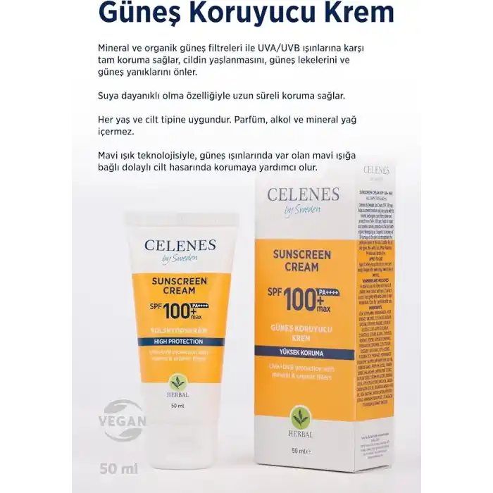Celenes Herbal SPF 100 Suya Dayanıklı Güneş Kremi (50 ml)