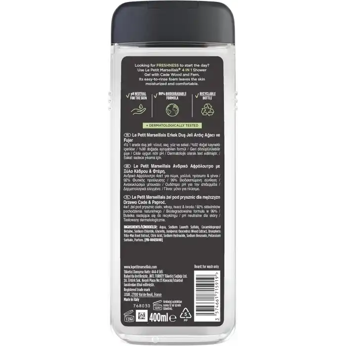 le petit marseillais duş jeli men serisi ardıç ağacı ve füjer (400 ml) (2 paketi)