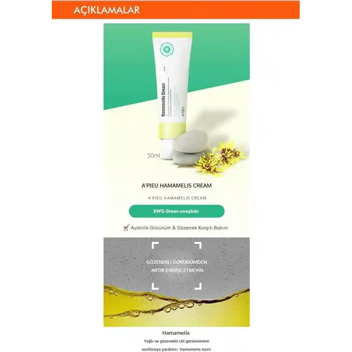 MISSHA Yağlanma ve Gözenek Karşıtı Nemlendirici Krem 50ml APIEU Hamamelis Cream 50ml.