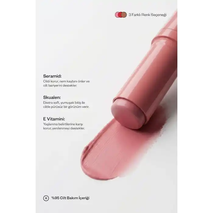 Kremi KISSN BLUSH · Allık, Ruj, Göz Farı · Nemlendirici 3in1 · Ceramide Skualen Vitamin E (Candy)