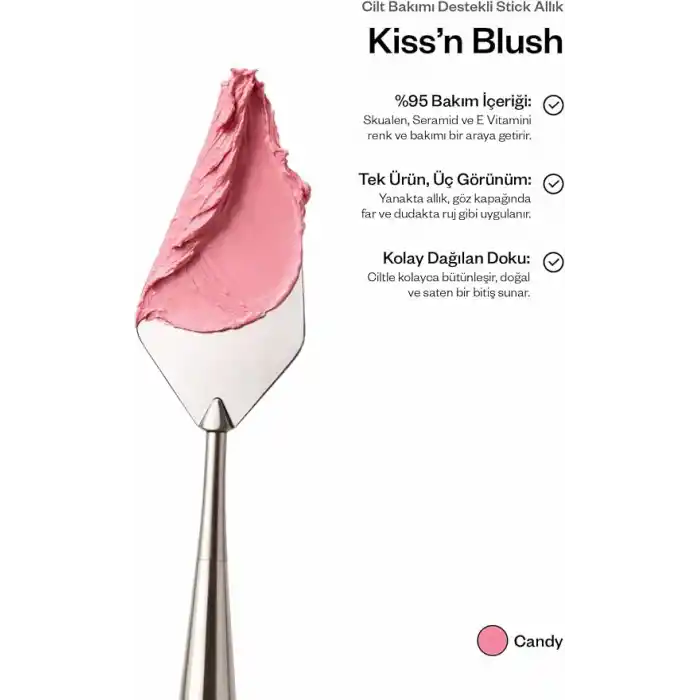 Kremi KISSN BLUSH · Allık, Ruj, Göz Farı · Nemlendirici 3in1 · Ceramide Skualen Vitamin E (Candy)