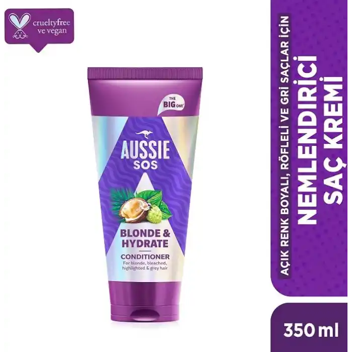 Aussie SOS Blonde & Hydrate Açık Renk Boyalı, Röfleli ve Gri Saçlar İçin Saç Kremi 350ml