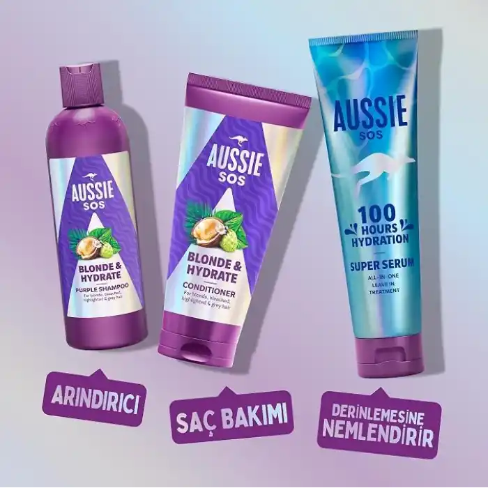 Aussie SOS Blonde & Hydrate Açık Renk Boyalı, Röfleli ve Gri Saçlar İçin Saç Kremi 350ml