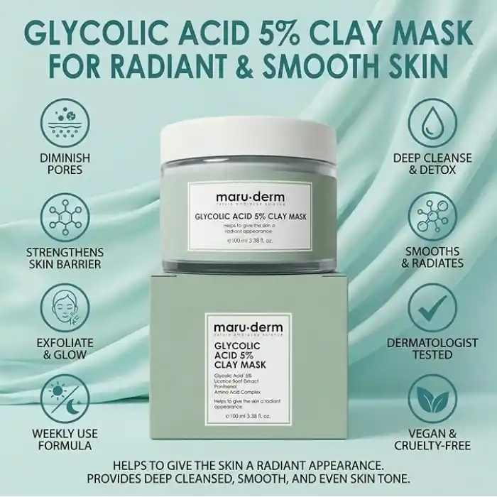 Maruderm Glikolik Asit%5 Gözenek Arındırıcı ve Cilt Tonu Eşitleyici Kil Maskesi – Vegan, Pürüzsüz ve Nemlendirici Arındırıcı Maske, 100 ML