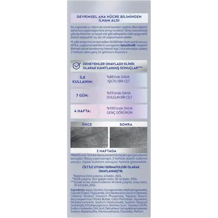 NIVEA Cellular Epigenetics Rejuvenating Yaşlanma Karşıtı Cilt Serumu 30 ml, Dolgunlaştırıcı,Nemlendirici,Sıkıaştırıcı,Hyaluronik Asit