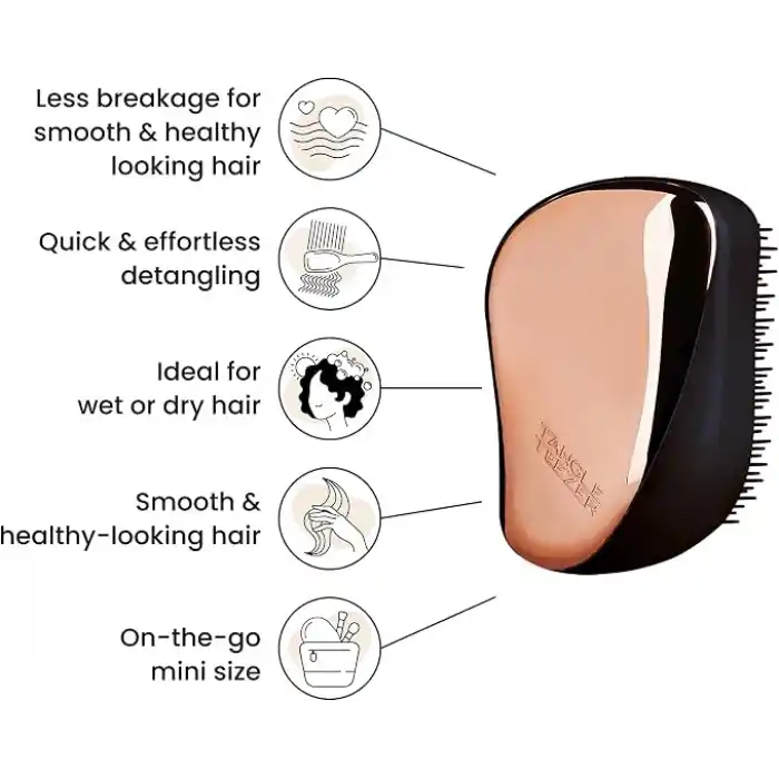 Tangle Teezer Compact Styler Rose Gold Black Saç Fırçası -Seyahat ve Çanta Boy Tarak