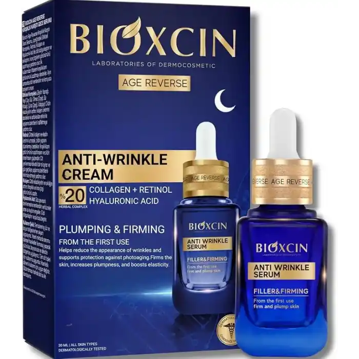 Bioxcin Age Reverse Gece Serumu 30 ml –%20 Retinol, Kolajen, Hyaluronik Asit ve Bitkisel Kompleks İçerikli – Kırışıklık Karşıtı ve Sıkılaştırıcı Cilt Serumu