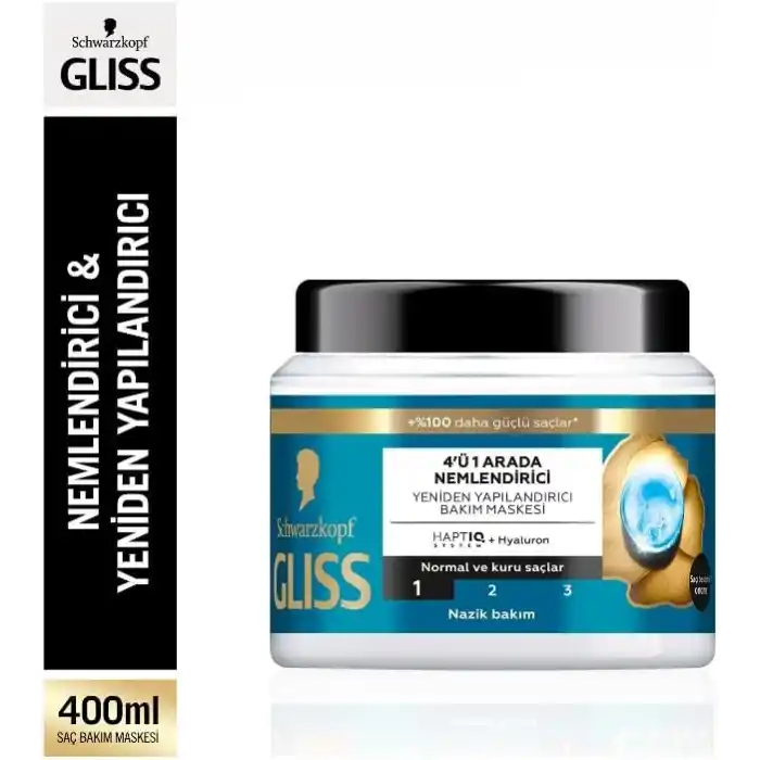 Gliss Aqua Revive Nemlendirici 4Ü 1 Arada Bakım Maskesi 400 ml, Normal Ve Kuru Saçlar
