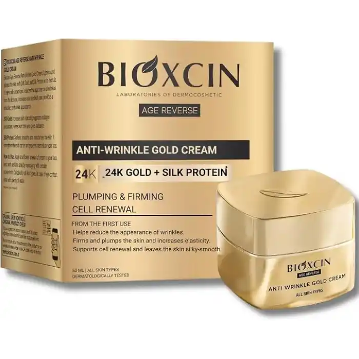 Bioxcin Age Reverse Kırışıklık Karşıtı Altın Krem 50 ml – 24K Altın, İpek Proteini, Pantenol ve Zeytinyağı İçerikli – Cilt Sıkılaştırıcı ve Nemlendirici