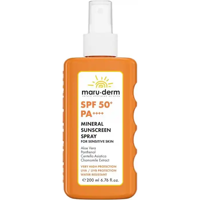 Maruderm SPF 50+ Hassas Ciltler için Mineral Vücut Güneş Kremi Spreyi – Çinko Oksit & Bitkisel Özütlerle Yatıştırıcı Güneş Koruyucu, Yüz ve Vücut için, 200 ML