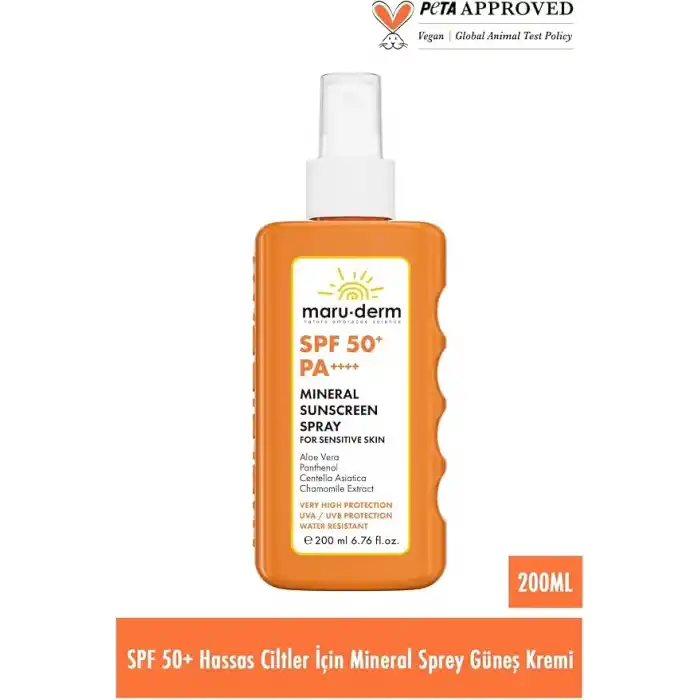 Maruderm SPF 50+ Hassas Ciltler için Mineral Vücut Güneş Kremi Spreyi – Çinko Oksit & Bitkisel Özütlerle Yatıştırıcı Güneş Koruyucu, Yüz ve Vücut için, 200 ML
