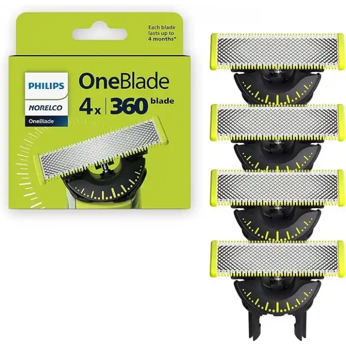Philips Norelco OneBlade 360 Bıçaklar, OneBlade Elektrikli Tıraş Makinesi ve Düzeltici için Orijinal Yedek Bıçaklar, 4lü Paket, QP440/80