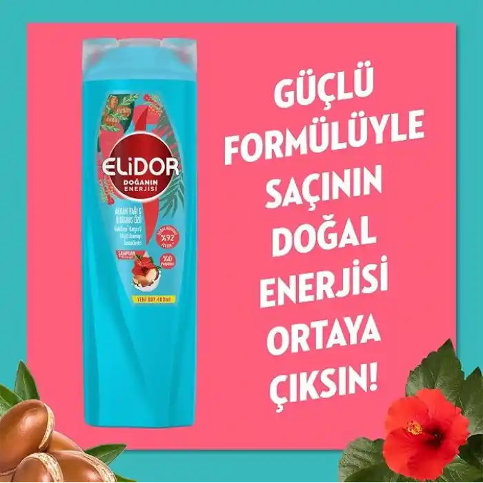 Elidor Doğanın Enerjisi Saç Bakım Şampuanı Argan Yağı & Hibiskus Özü Dökülme Karşıtı & Güçlü Uzamayı Destekleyici 400 ml