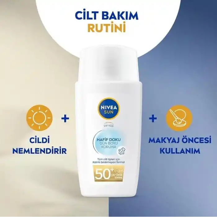 NIVEA SUN SPF50+ Hafif Dokulu Güneş Koruyucu Yüz Kremi 40ml, Yüksek Güneş Koruyucu, Erken Yaşlanma Karşıtı, Tüm Cilt Tipleri