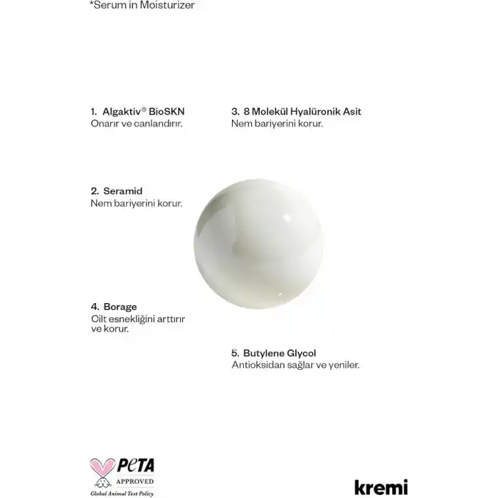Kremi SERUM IN MOISTURIZER · Nemlendirici Yüz Kremi 50 ml · Yenileyici, Bariyer Güçlendirici · Seramid, 8D Hyaluronik Asit