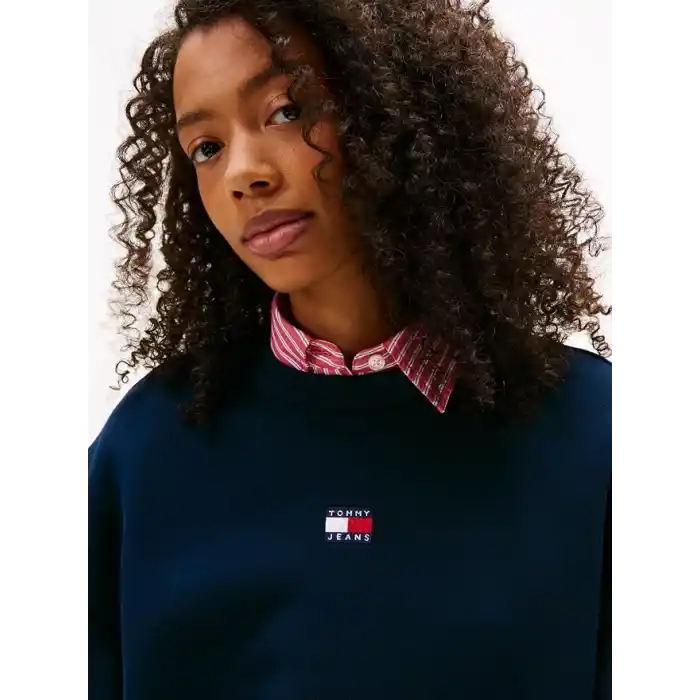 Tommy Jeans Bisiklet Yaka Düz Lacivert Kadın Sweatshırt BXY BADGE CREW EXT