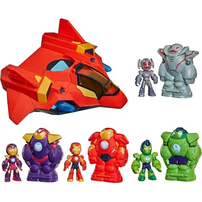 Disney Jr. Series Marvels Iron Man and his Awesome Friends Ultimate Dev Boyutlu Zırh Iron Jet Oyuncak Seti, 7,6 cm Aksiyon Figürleri, Zırh Kostümleri, Araç