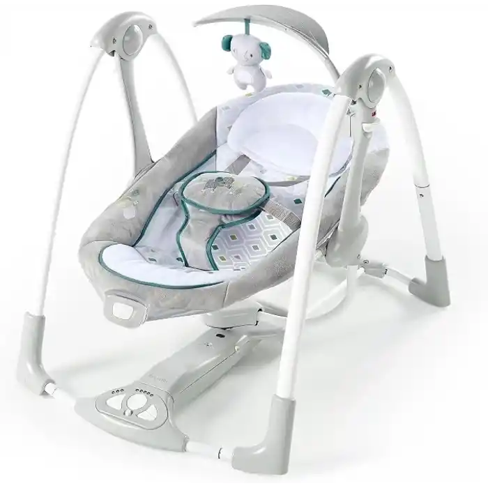 Ingenuity ConvertMe 2si 1 Arada Kompakt Taşınabilir Bebek Salıncağı ve Bebek Koltuğu, Pille Çalışan Titreşimler, Otomatik Sallanma, Doğa Sesleri - Nash