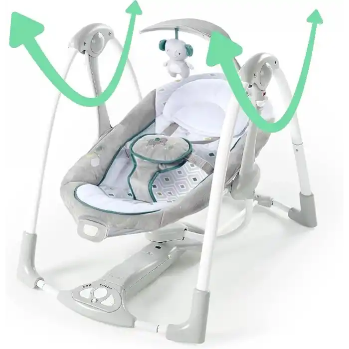 Ingenuity ConvertMe 2si 1 Arada Kompakt Taşınabilir Bebek Salıncağı ve Bebek Koltuğu, Pille Çalışan Titreşimler, Otomatik Sallanma, Doğa Sesleri - Nash