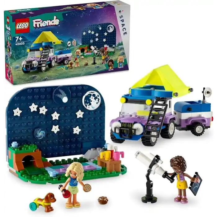 LEGO Yıldız Gözlemleme Kamp Aracı 42603-7 Yaş ve Üzeri Kız ve Erkek Çocuklar için Nova ve Aliya Mini Bebekleri ile Köpek ve Kirpi Hayvan Figürleri İçeren 4x4 Araba Oyuncağı, Hediye Fikri (364 Parça)