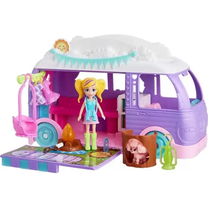 POLLY POCKET™ Muhteşem Karavan Polly Pocket Muhteşem Karavan, bebek ve evcil hayvan oyun seti, kamp ve yiyecek temalı aksesuarlar, seyahat oyuncağı JCC32
