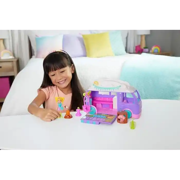 POLLY POCKET™ Muhteşem Karavan Polly Pocket Muhteşem Karavan, bebek ve evcil hayvan oyun seti, kamp ve yiyecek temalı aksesuarlar, seyahat oyuncağı JCC32
