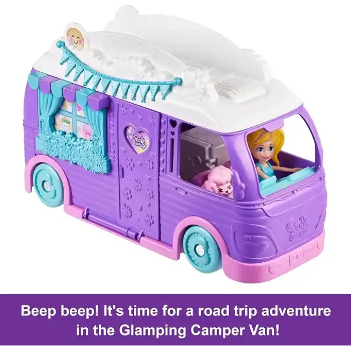 POLLY POCKET™ Muhteşem Karavan Polly Pocket Muhteşem Karavan, bebek ve evcil hayvan oyun seti, kamp ve yiyecek temalı aksesuarlar, seyahat oyuncağı JCC32