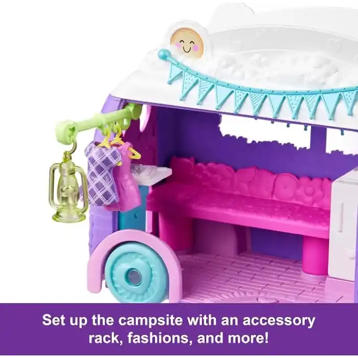 POLLY POCKET™ Muhteşem Karavan Polly Pocket Muhteşem Karavan, bebek ve evcil hayvan oyun seti, kamp ve yiyecek temalı aksesuarlar, seyahat oyuncağı JCC32