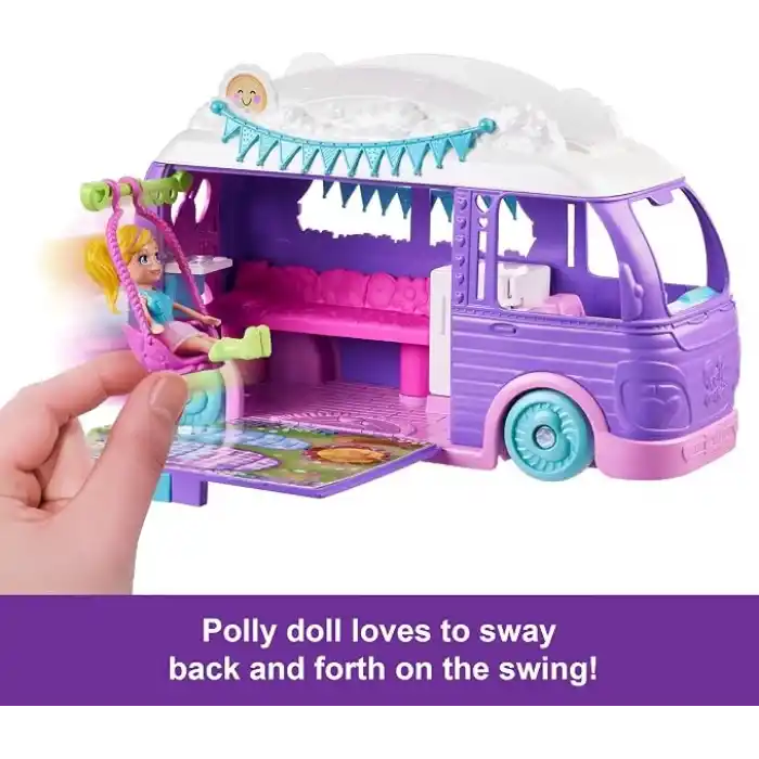 POLLY POCKET™ Muhteşem Karavan Polly Pocket Muhteşem Karavan, bebek ve evcil hayvan oyun seti, kamp ve yiyecek temalı aksesuarlar, seyahat oyuncağı JCC32