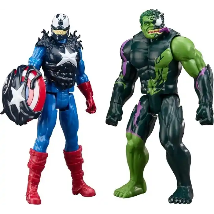 Marvel Avengers VenomVersus Titan Hero Serisi Venom Etkili Captain America ve Venom Etkili Hulk Aksiyon Figürü 2’li Paket, 30 cm Süper Kahraman Oyuncakları, 4 Yaş ve Üzeri