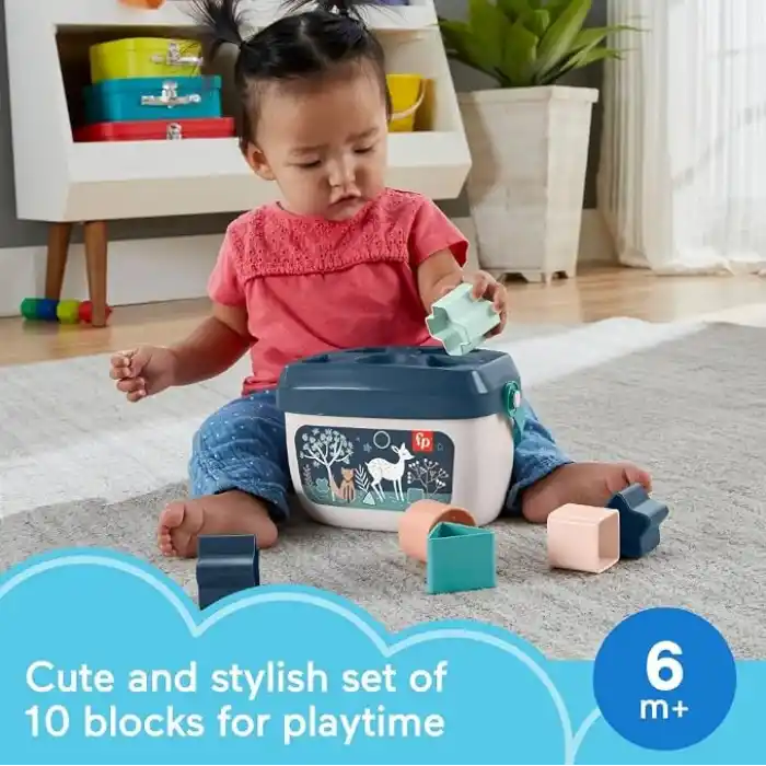 Fisher-Price İstifleme Oyuncak Bebeğin İlk Blokları Sıralama için 10 Şekil Seti 6+ Ay Bebekler için Oyun, Lacivert Açık Kahverengi