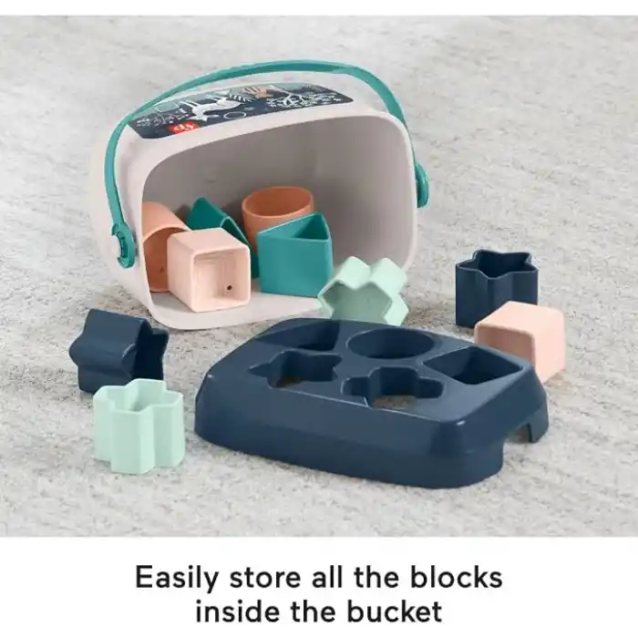 Fisher-Price İstifleme Oyuncak Bebeğin İlk Blokları Sıralama için 10 Şekil Seti 6+ Ay Bebekler için Oyun, Lacivert Açık Kahverengi